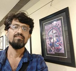 In front of emnent artist Mf hussain painting exhibited along with our creativity. ICCR KOLKATA 2020.