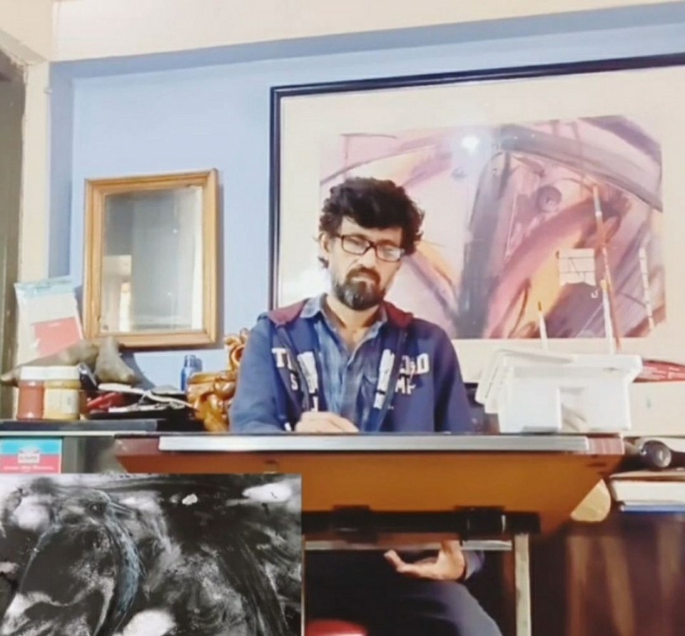 Artist Working in his own studio.
