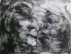 Title:-in front of mirror. ( Dark series.) Mixed media on paper. Size:- 27.5X35Cm. Creation year 2024.