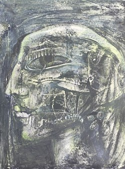 Title:- When looking at darkness. ( Dark series.) Mixed media on paper. Size:- 27.5X35Cm. Creation year 2024.