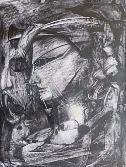 Title:- Emotion with Phantom. ( Dark series.) Mixed media on paper. Size:- 27.5X35Cm. Creation year 2024.