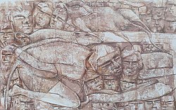 Title:- Targeted opportunity. ( Dumbed in Crowd Series.), Mix media on paper. Size:- 30.5X46Cm. Creation year:- 2023.