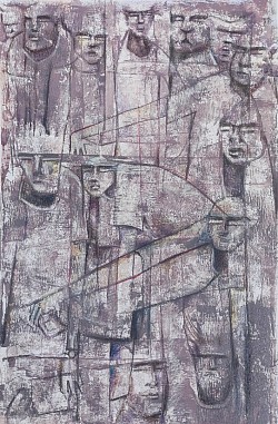 Title:- Mouvement surrounded City. ( Dumbed in Crowd Series.), Mix media on paper. Size:- 30.5X46Cm. Creation year:- 2023.