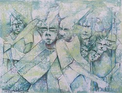 Title:- psychology surrounded. ( Dumbed in Crowd Series.), Mix media on paper. Size:- 27.5X35Cm. Creation year:- 2023.