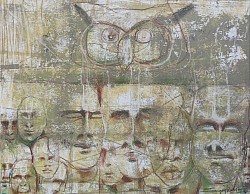 Title:- Devoted. ( Dumbed in Crowd Series.), Mix media on paper. Size:- 27.5X35Cm. Creation year:- 2023.